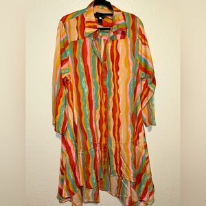 NWT Colorful Striped Button-Up Shirt Dress